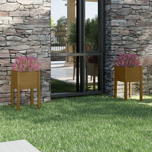 vidaXL Ζαρντινιέρες 2 τεμ. Μελί 40 x 40 x 70 εκ. Μασίφ Ξύλο Πεύκου