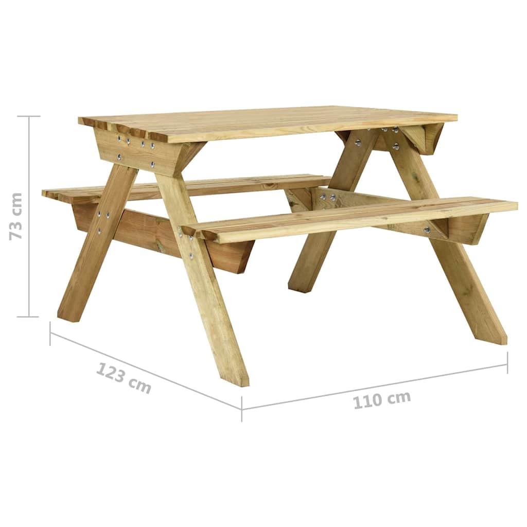 vidaXL Τραπέζι Πικ-νικ με Παγκάκια 110x123x73 εκ. Εμποτ. Ξύλο Πεύκου