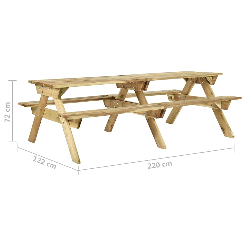 vidaXL Τραπέζι Πικ-νικ με Παγκάκια 220x122x72 εκ. Εμποτ. Ξύλο Πεύκου