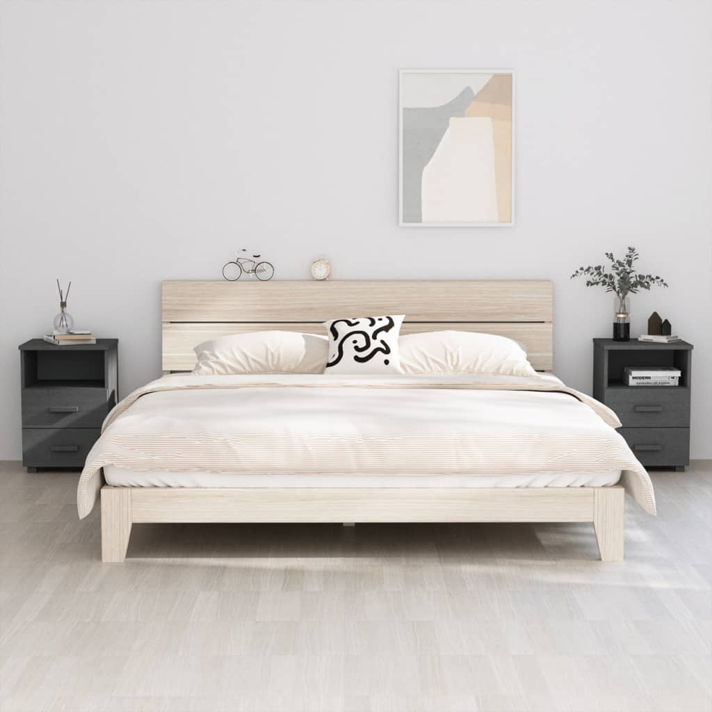 vidaXL Κομοδίνο HAMAR 2 Τεμ. Σκ. Γκρι 40x35x62 εκ. Μασίφ Ξύλο Πεύκου