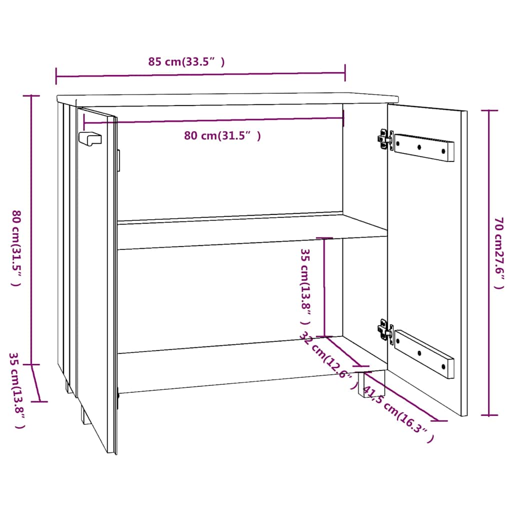 vidaXL Ντουλάπι HAMAR Καφέ Μελί 85 x 35 x 80 εκ. Μασίφ Ξύλο Πεύκου