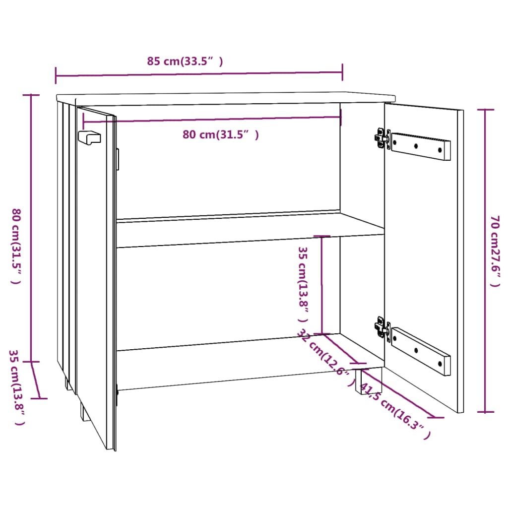 vidaXL Ντουλάπι HAMAR Λευκό 85 x 35 x 80 εκ. από Μασίφ Ξύλο Πεύκου