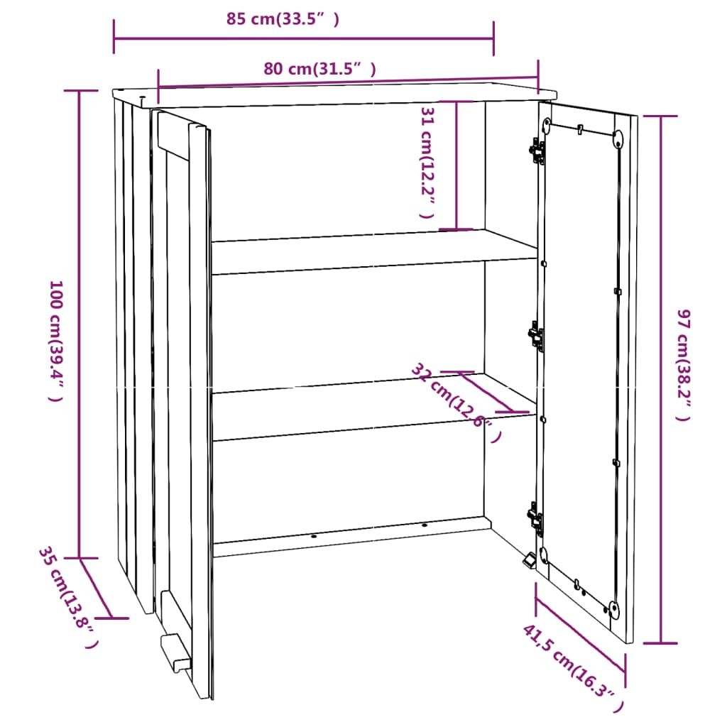 vidaXL Πάνω Μέρος για Ντουλάπι HAMAR Μελί 85 x 35 x 100εκ. Ξύλο Πεύκου