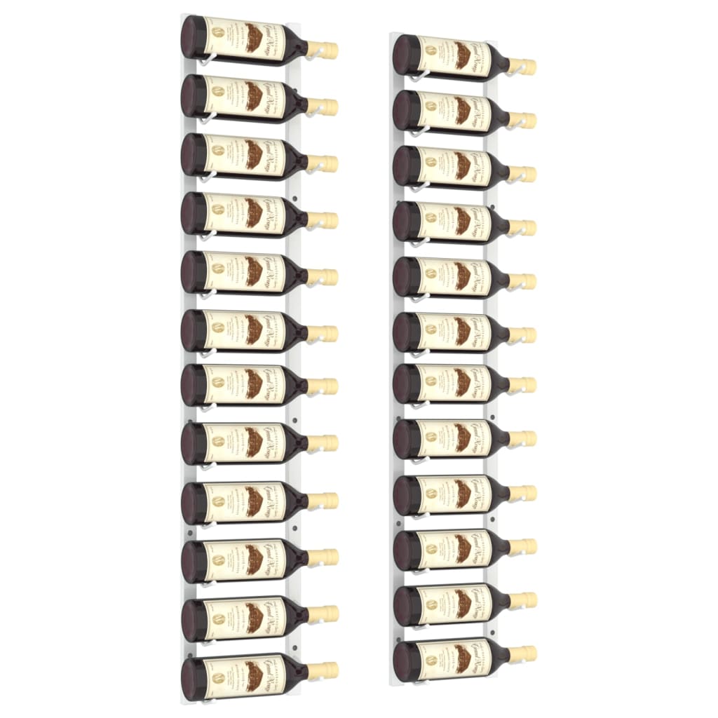 vidaXL Ραφιέρες Κρασιών Τοίχου για 12 Φιάλες 2 τεμ. Λευκές Σιδερένιες