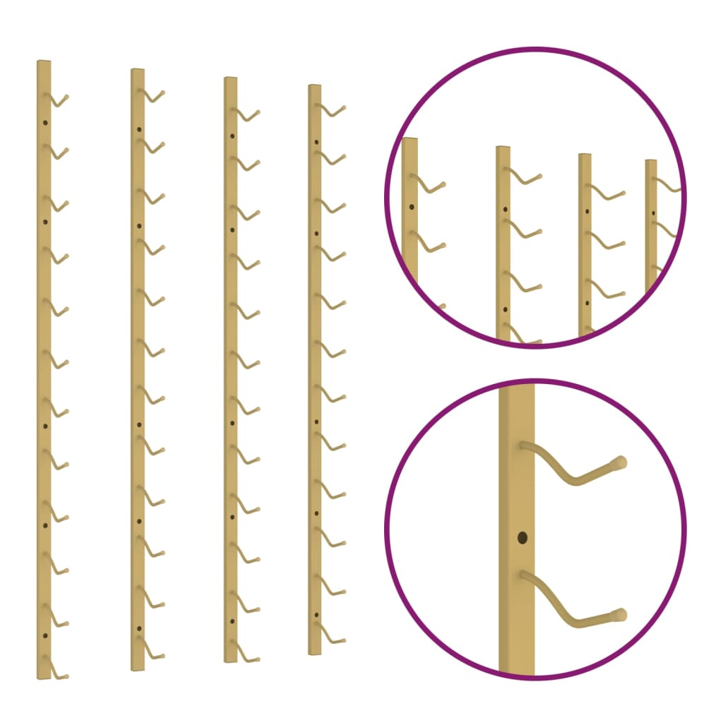 vidaXL Ραφιέρες Κρασιών Τοίχου για 12 Φιάλες 2 τεμ. Χρυσές Σιδερένιες