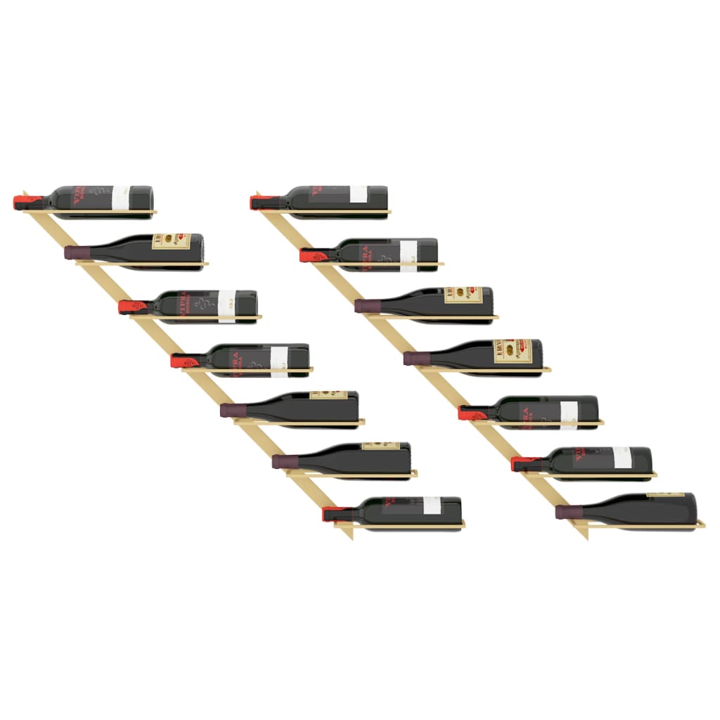 vidaXL Ραφιέρες Κρασιών Τοίχου για 7 Φιάλες 2 τεμ. Χρυσές Μεταλλικές