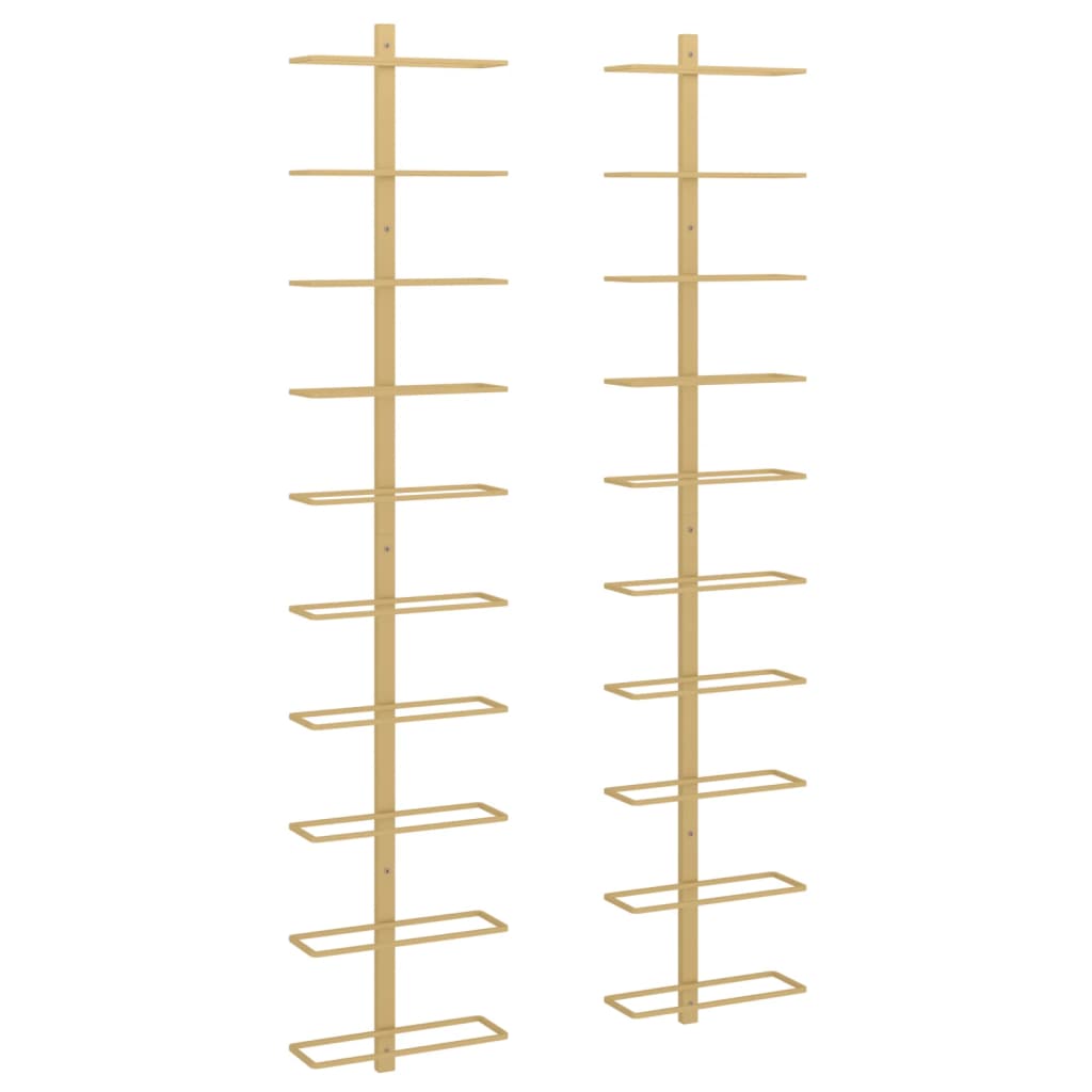 vidaXL Ραφιέρες Κρασιών Τοίχου για 10 Φιάλες 2 τεμ. Χρυσές Μεταλλικές