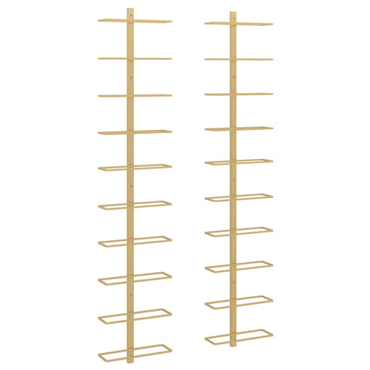 vidaXL Ραφιέρες Κρασιών Τοίχου για 10 Φιάλες 2 τεμ. Χρυσές Μεταλλικές