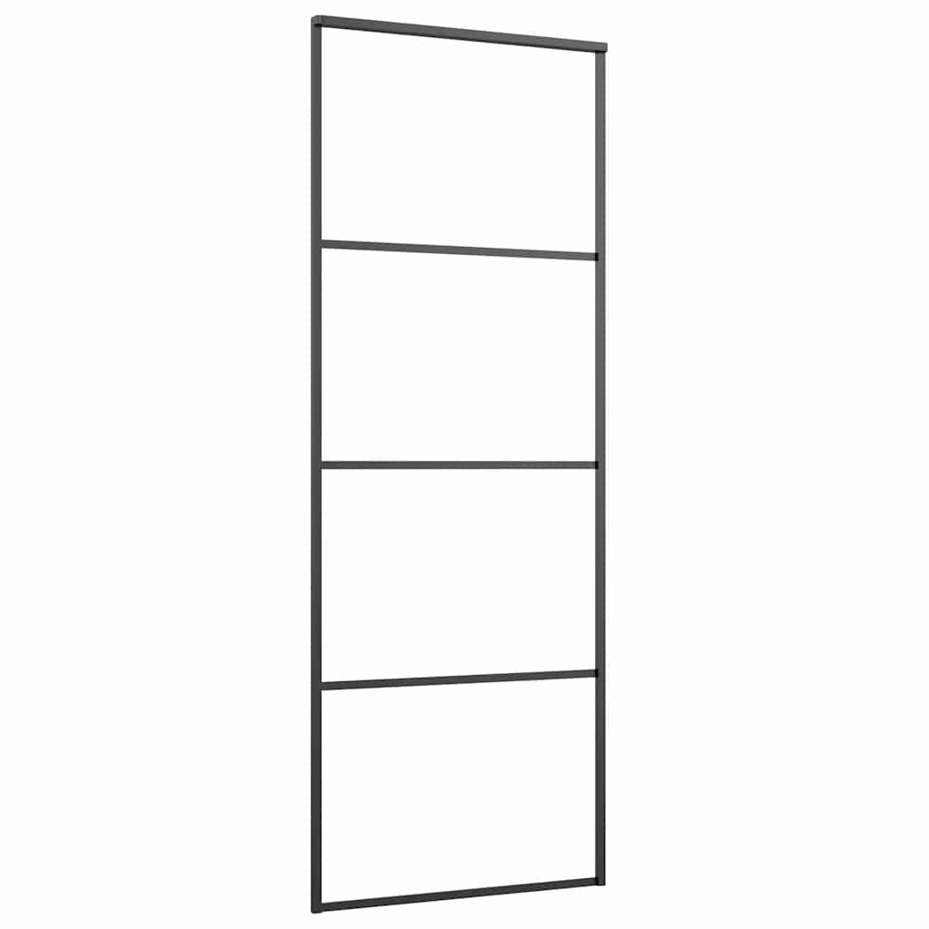 vidaXL Συρόμενη Πόρτα Μαύρη Αμμοβολή 76 x 205 εκ. Γυαλί ESG/Αλουμίνιο