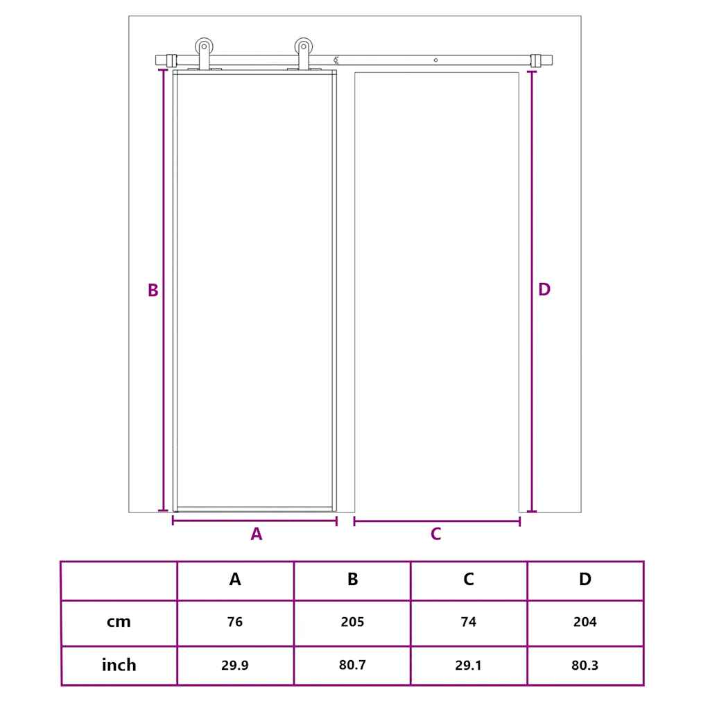 vidaXL Συρόμενη Πόρτα Λευκή Αμμοβολή 76 x 205 εκ. Γυαλί ESG/Αλουμίνιο