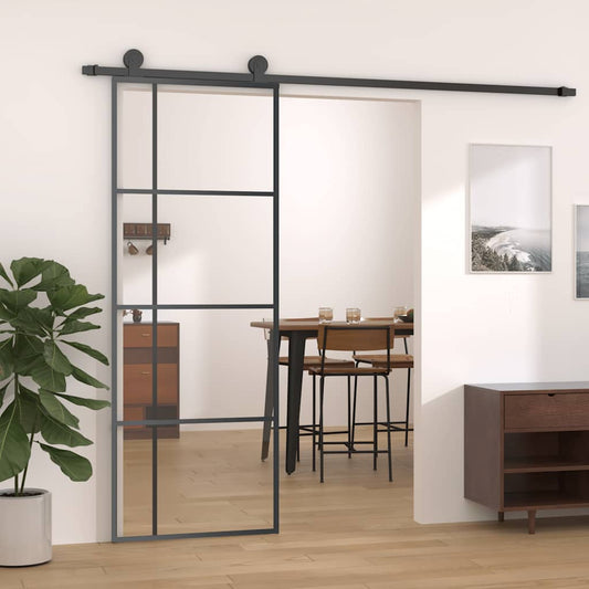 vidaXL Συρόμενη Πόρτα Μαύρη 76 x 205 εκ. από Γυαλί ESG / Αλουμίνιο