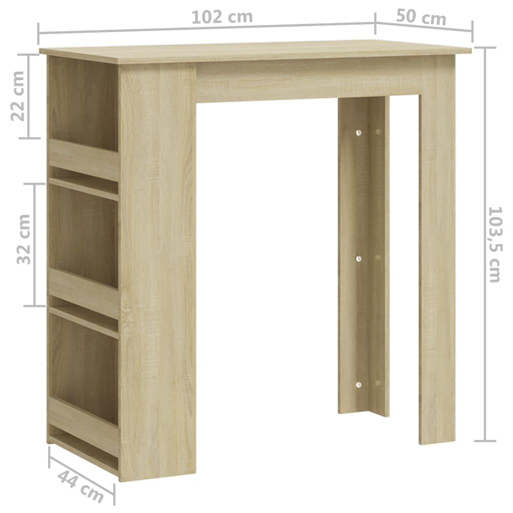 vidaXL Τραπέζι Μπαρ με Ράφια Sonoma Δρυς 102x50x103,5 εκ. Επεξ. Ξύλο