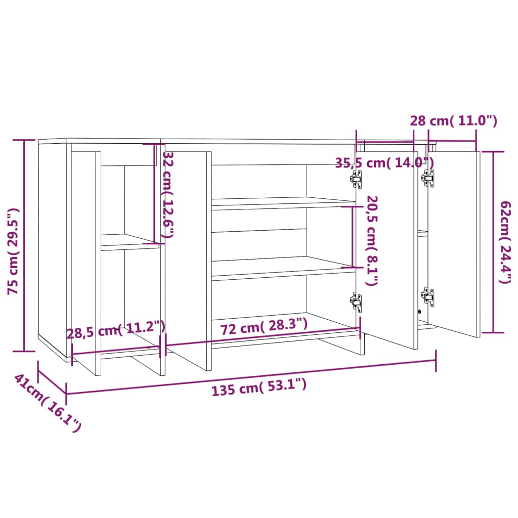 vidaXL Ραφιέρα Γυαλιστερή Λευκή 135x41x75 εκ. από Επεξεργ. Ξύλο