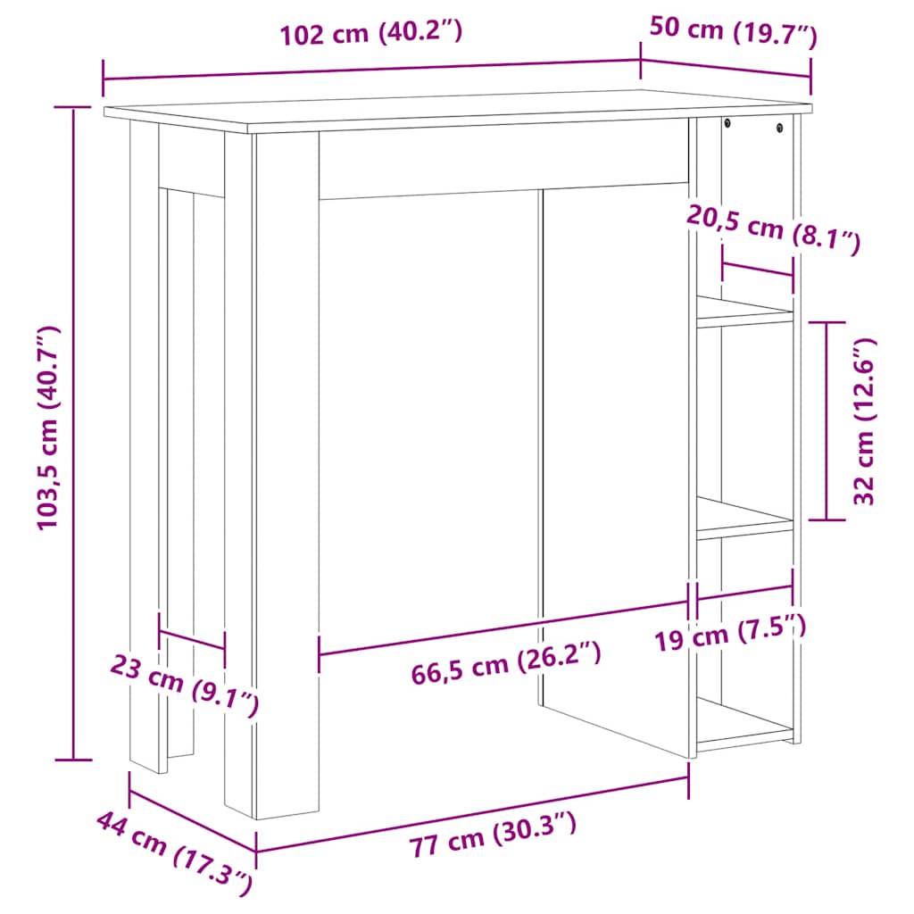 vidaXL Τραπέζι Κονσόλα με Ράφι Καπνιστή Δρυς 102x50x103,5εκ Επεξ. Ξύλο