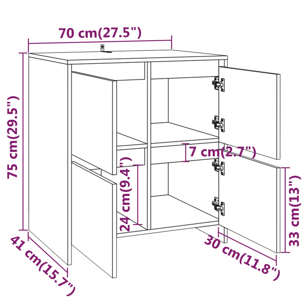 vidaXL Μπουφές Γκρι Sonoma 70x41x75 εκ. από Επεξεργασμένο Ξύλο