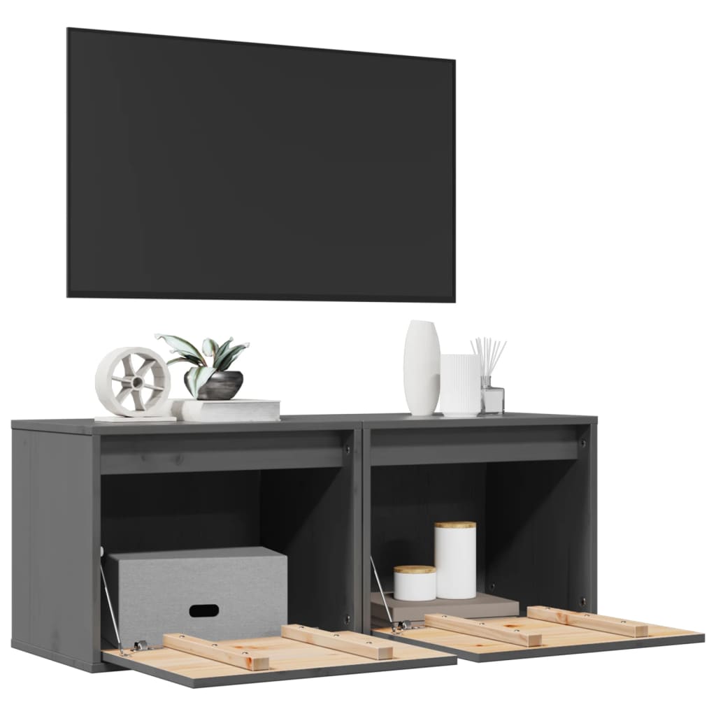 vidaXL Ντουλάπια Τοίχου 2 τεμ. Γκρι 45x30x35 εκ από Μασίφ Ξύλο Πεύκου