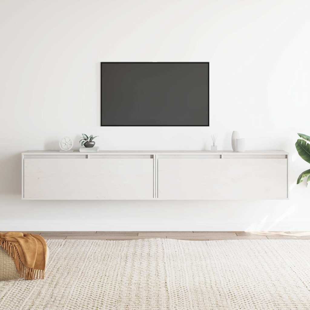 vidaXL Ντουλάπια Τοίχου 2 τεμ. Λευκά 100x30x35 εκ. Μασίφ Ξύλο Πεύκου