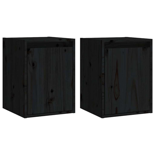 vidaXL Ντουλάπια Τοίχου 2 τεμ. Μαύρα 30x30x40 εκ. Μασίφ Ξύλο Πεύκου