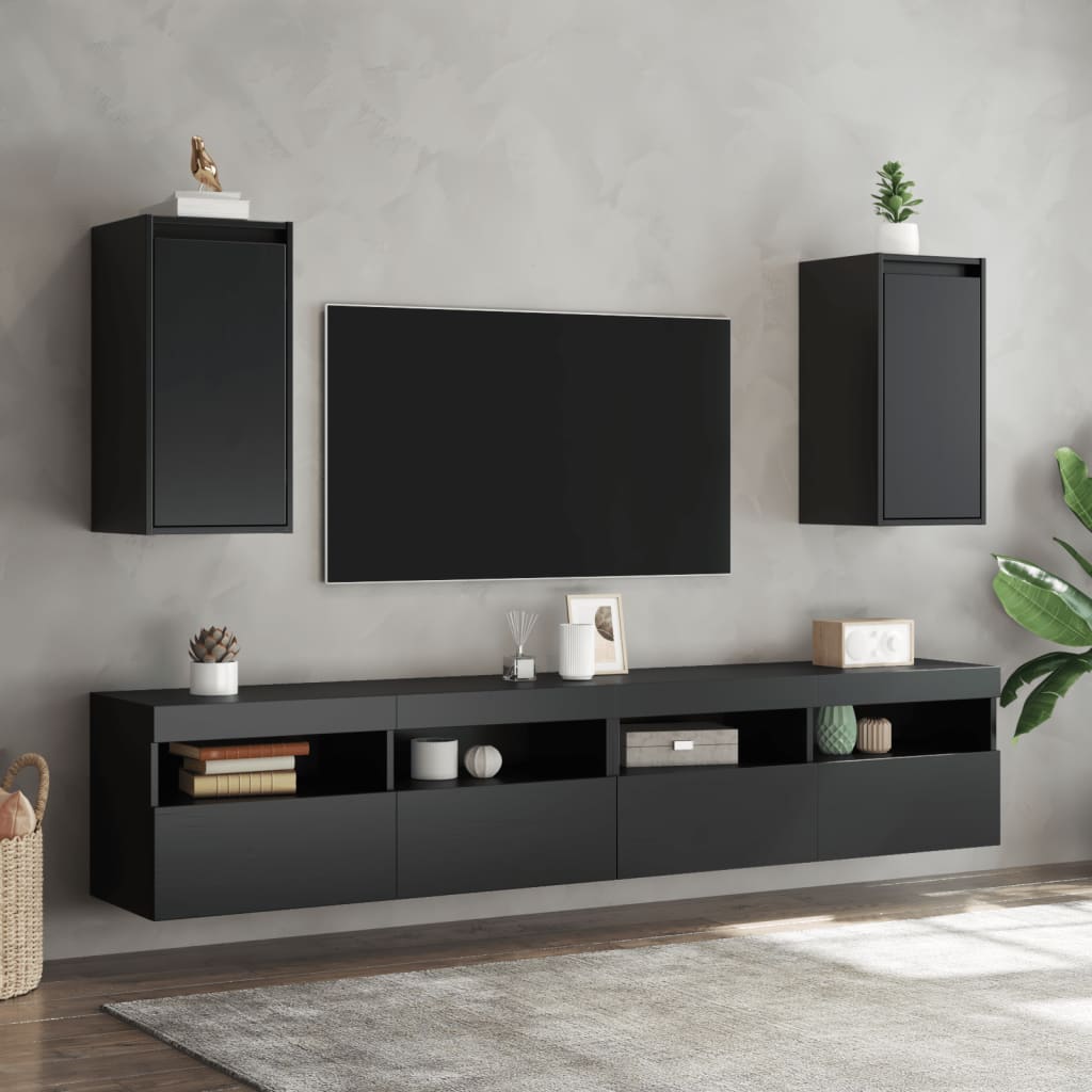 vidaXL Ντουλάπια Τοίχου 2 τεμ. Μαύρα 30x30x60 εκ από Μασίφ Ξύλο Πεύκου