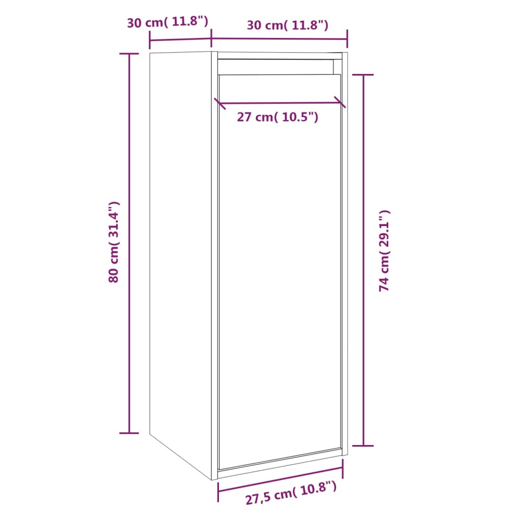 vidaXL Ντουλάπι Τοίχου Γκρι 30 x 30 x 80 εκ. από Μασίφ Ξύλο Πεύκου