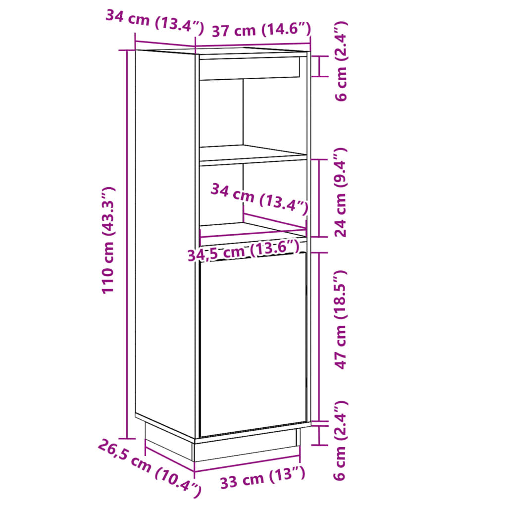 vidaXL Ντουλάπι Ψηλό Λευκό 37 x 34 x 110 εκ. από Μασίφ Ξύλο Πεύκου
