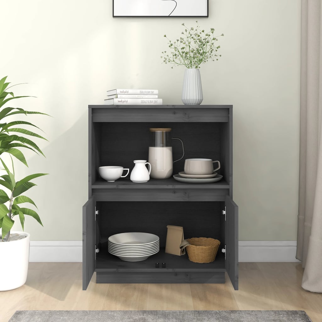 vidaXL Ντουλάπι Γκρι 60 x 34 x 75 εκ. από Μασίφ Ξύλο Πεύκου