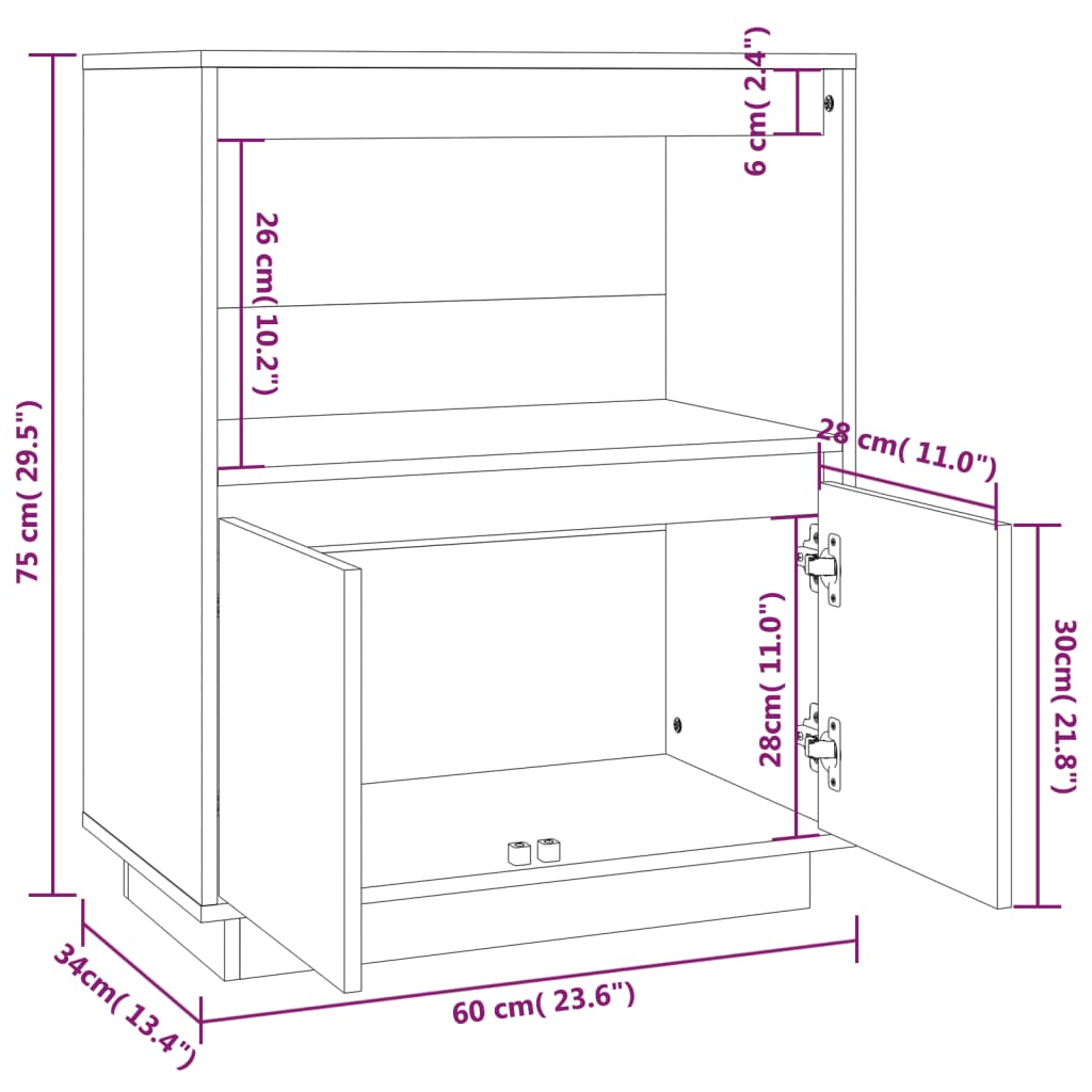 vidaXL Ντουλάπι Γκρι 60 x 34 x 75 εκ. από Μασίφ Ξύλο Πεύκου