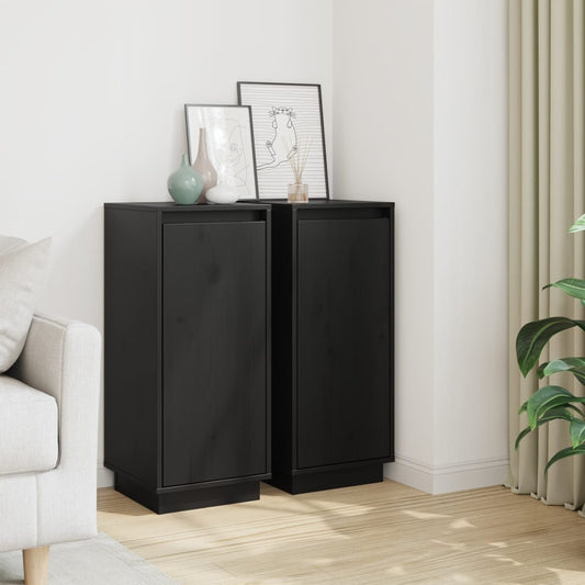 vidaXL Ντουλάπια 2 τεμ. Μαύρα 31,5 x 34 x 75 εκ. από Μασίφ Ξύλο Πεύκου