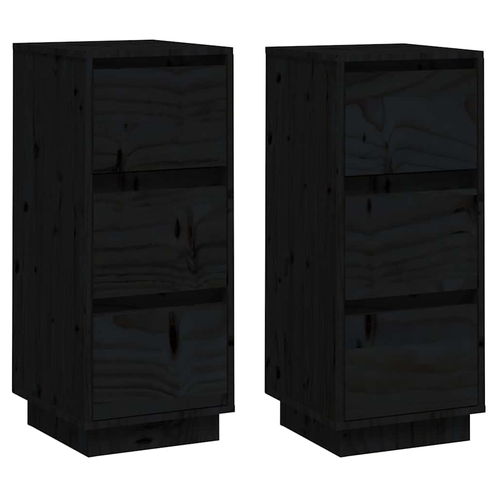 vidaXL Συρταριέρες 2 τεμ. Μαύρες 32x34x75 εκ. από Μασίφ Ξύλο Πεύκου