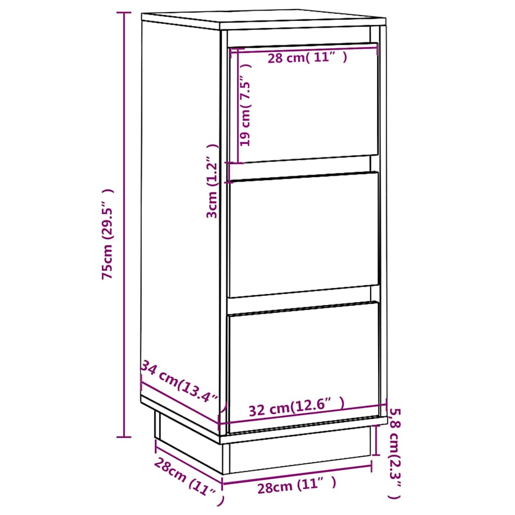 vidaXL Συρταριέρες 2 τεμ. Μαύρες 32x34x75 εκ. από Μασίφ Ξύλο Πεύκου
