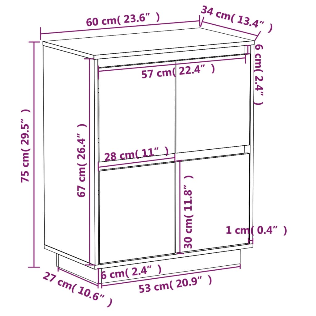 vidaXL Συρταριέρα Λευκή 60 x 34 x 75 εκ. από Μασίφ Ξύλο Πεύκου
