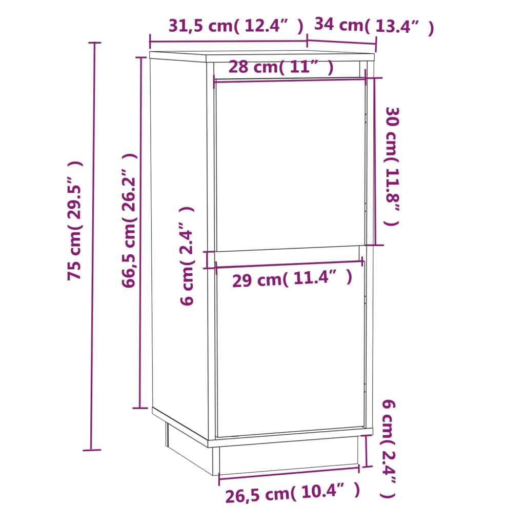 vidaXL Ντουλάπια 2 τεμ. Μαύρα 31,5 x 34 x 75 εκ. από Μασίφ Ξύλο Πεύκου