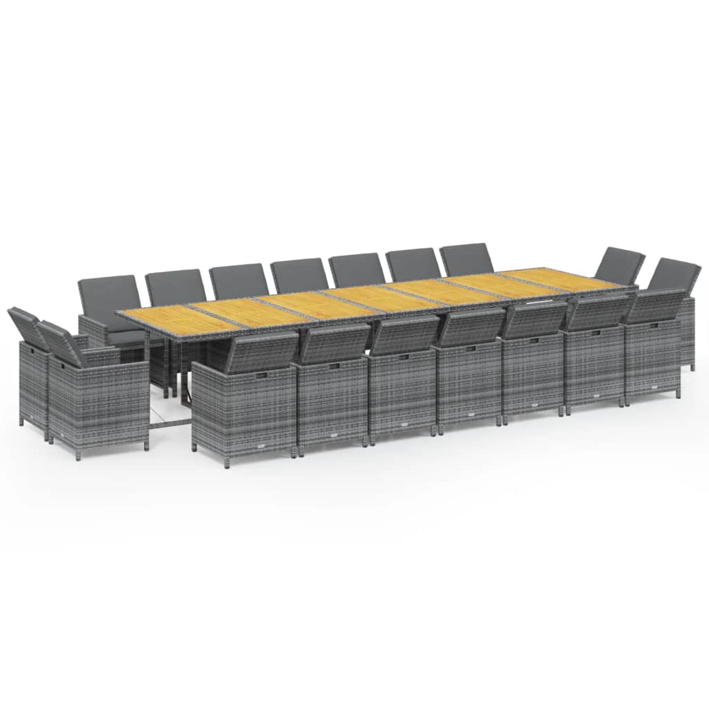 vidaXL Σετ Τραπεζαρίας Κήπου 19 τεμ. Γκρι Συνθετικό Ρατάν με Μαξιλάρια