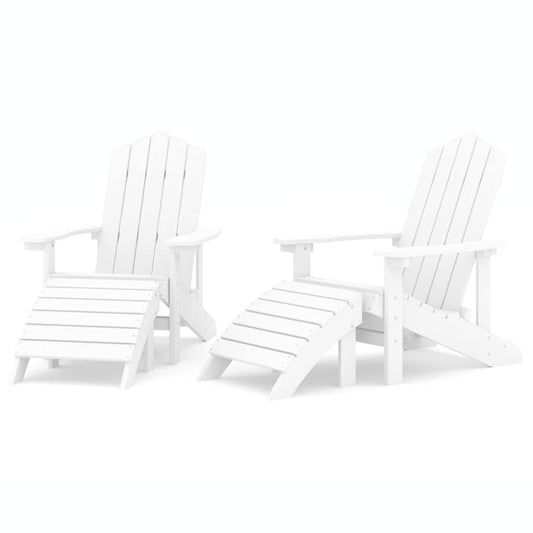 vidaXL Καρέκλες Κήπου Adirondack 2 τεμ. Λευκές από HDPE με Υποπόδια