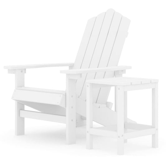 vidaXL Καρέκλα Κήπου Adirondack Λευκή από HDPE με Τραπεζάκι
