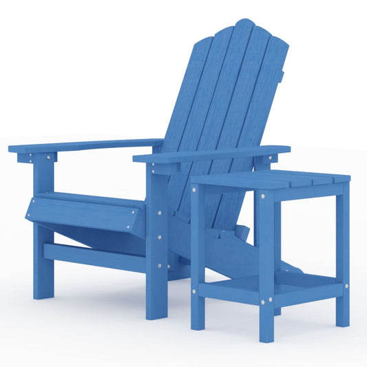 vidaXL Καρέκλα Κήπου Adirondack Γαλάζια από HDPE με Τραπεζάκι
