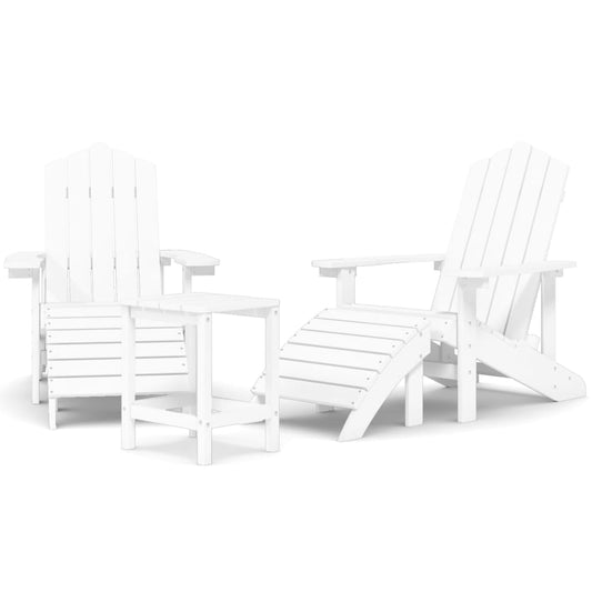 vidaXL Καρέκλες Κήπου Adirondack με Υποπόδιο&Τραπεζάκι Λευκές από HDPE