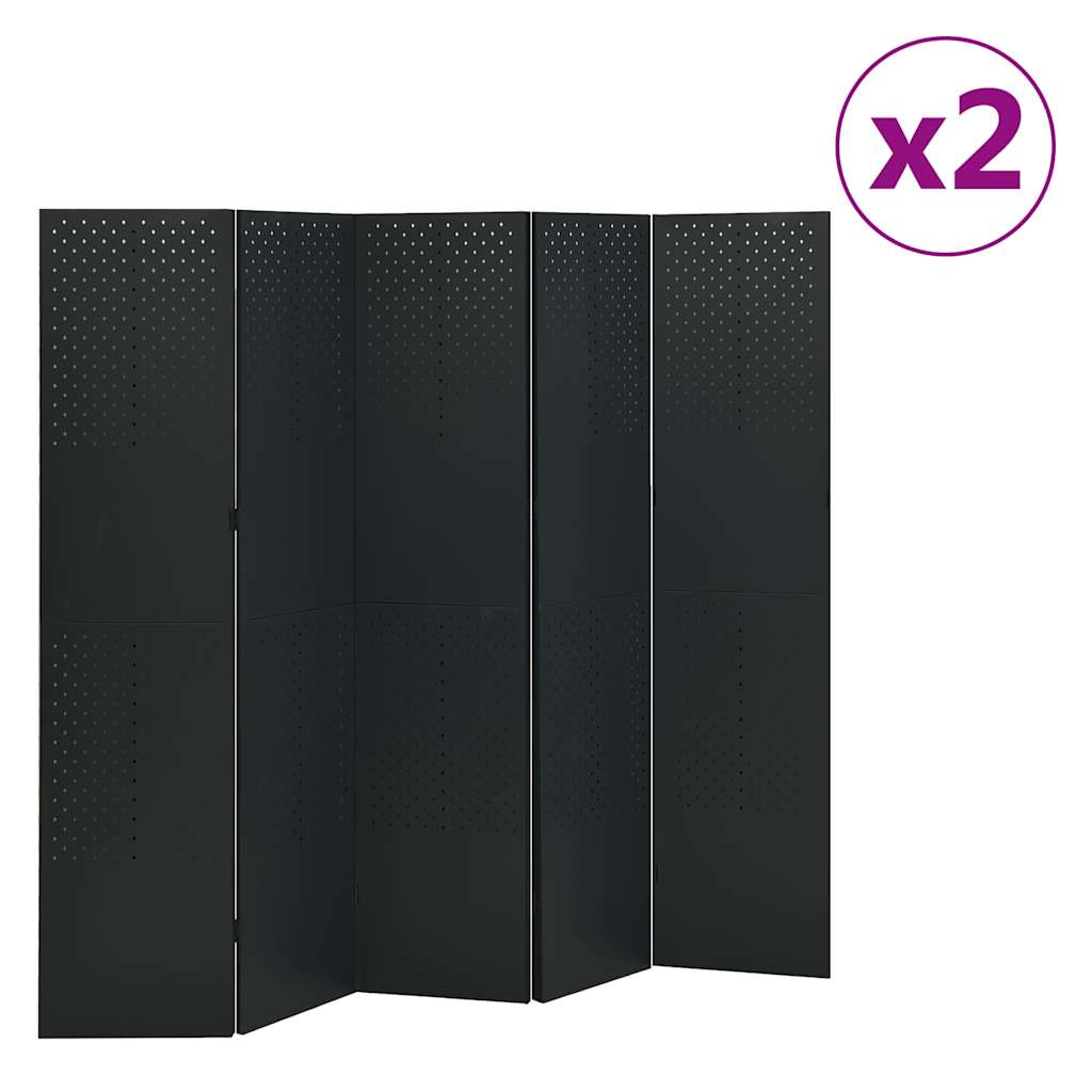 vidaXL Διαχωριστικά Δωματίου 2 τεμ με 5 Πάνελ Μαύρο 200x180εκ.  Ατσάλι