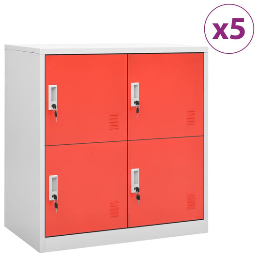 vidaXL Φοριαμοί 5 τεμ. Ανοιχτό Γκρι/Κόκκινο 90x45x92,5 εκ. Ατσάλινοι