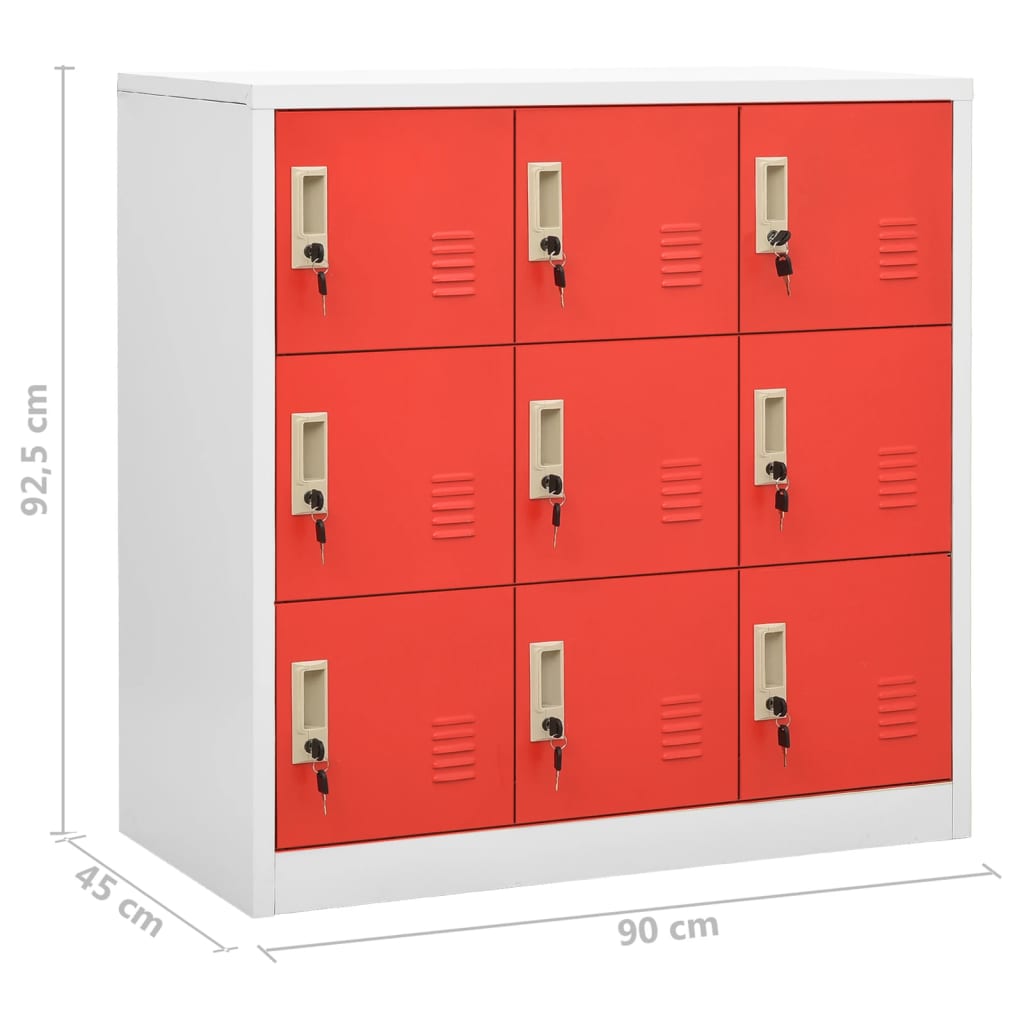 vidaXL Φοριαμοί 2 τεμ. Ανοιχτό Γκρι/Κόκκινο 90x45x92,5 εκ. Ατσάλινοι