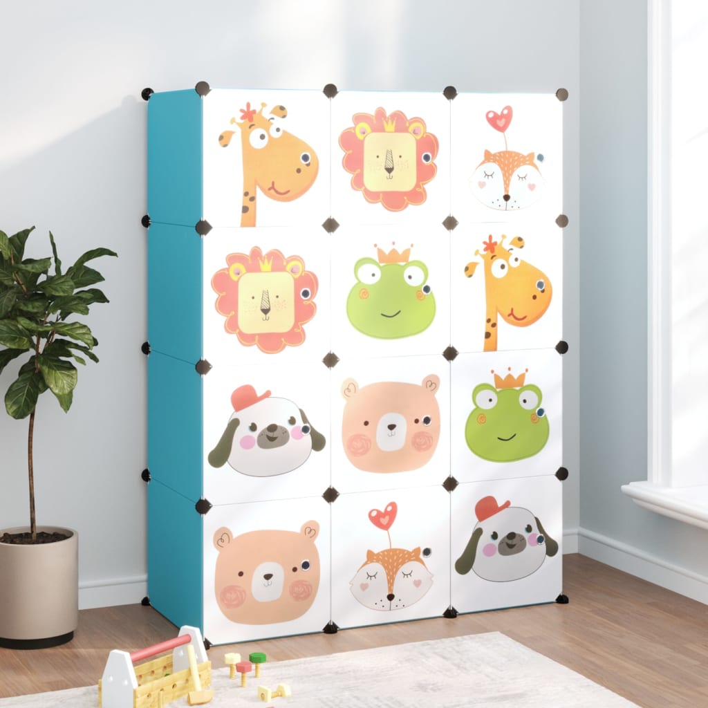 vidaXL Ντουλάπι Αποθήκευσης Παιδικό με 12 Κύβους Μπλε από Πολυπ/λένιο