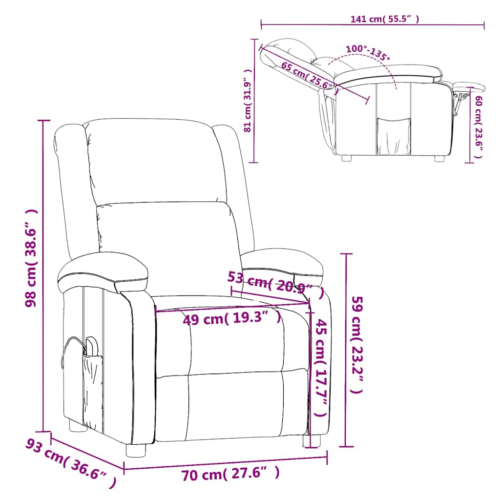 vidaXL Πολυθρόνα Μασάζ Ανοιχτό Γκρι Υφασμάτινη
