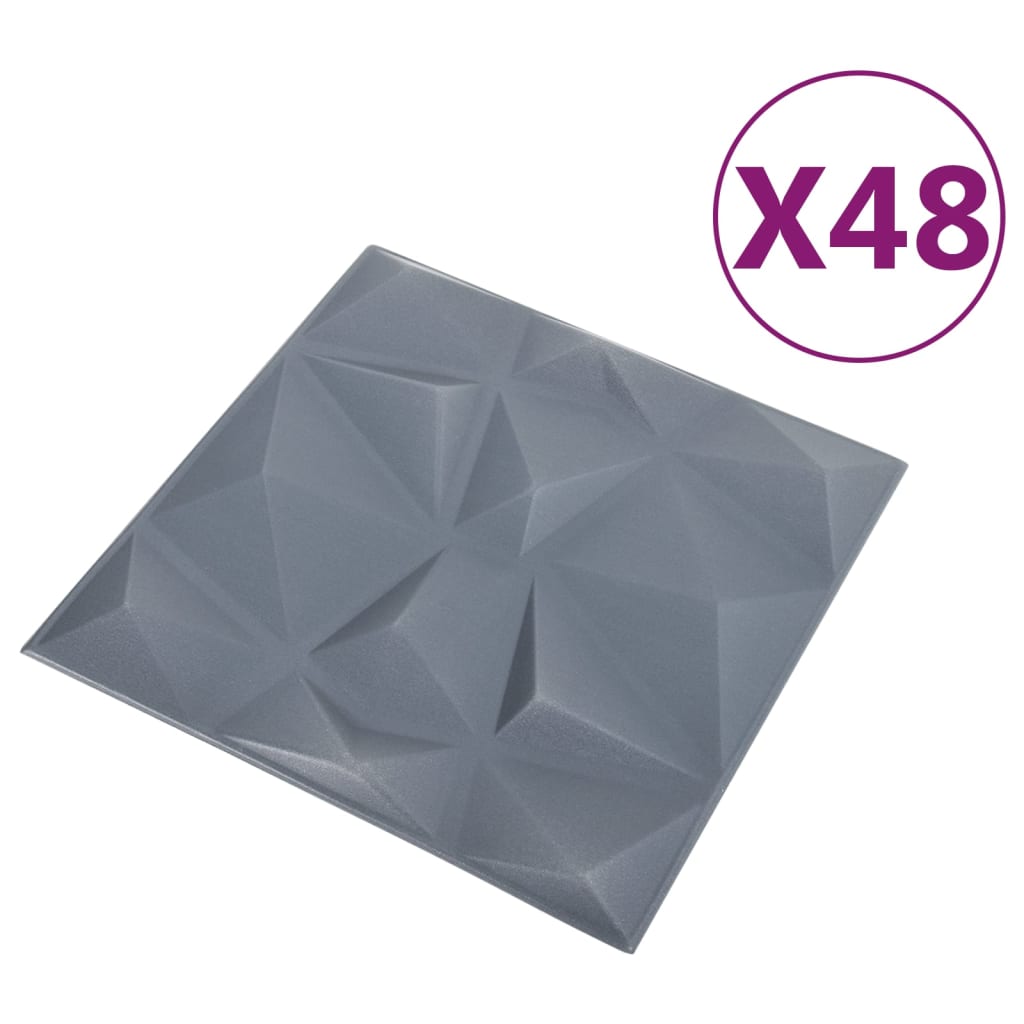 vidaXL Πάνελ Τοίχου 3D 48 τεμ. Γκρι Διαμαντιού 50 x 50 εκ. 12 μ²