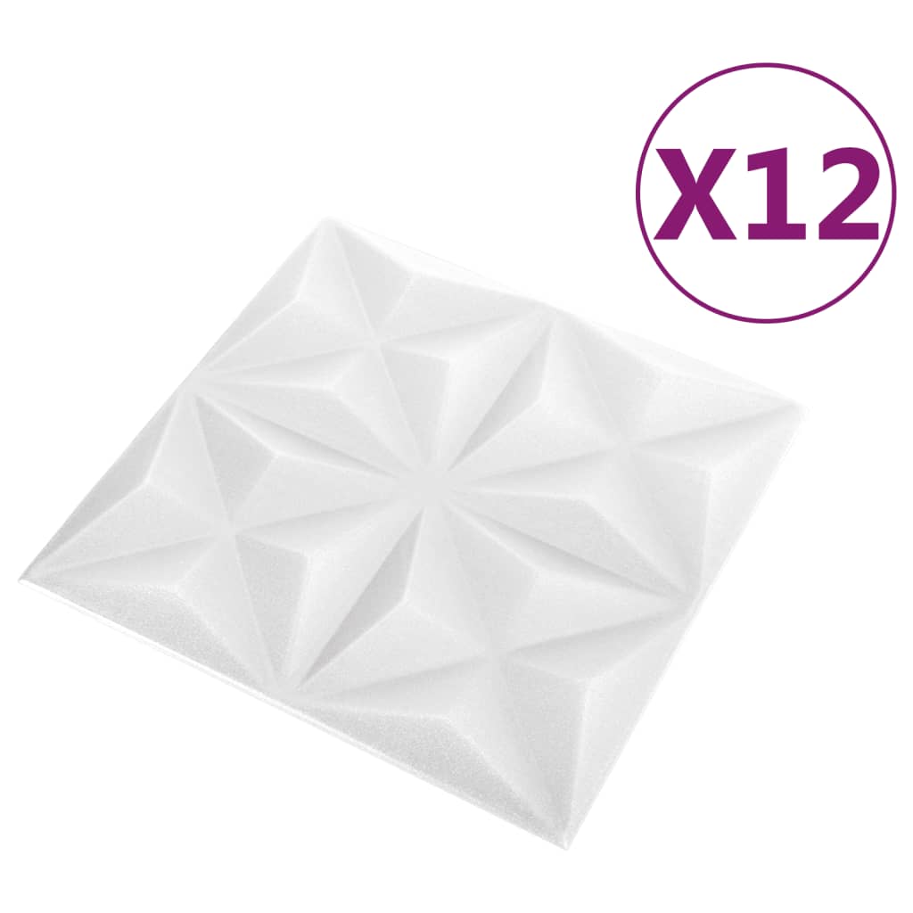 vidaXL Πάνελ Τοίχου 3D 12 τεμ. Λευκό Origami 50 x 50 εκ. 3 μ²