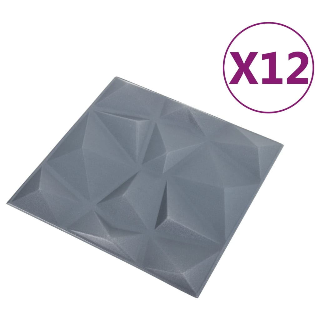 vidaXL Πάνελ Τοίχου 3D 12 τεμ. Γκρι Διαμαντιού 50 x 50 εκ. 3 μ²