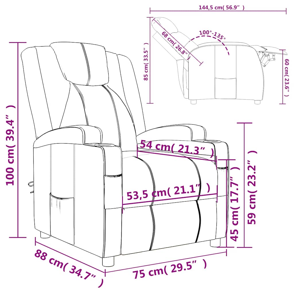 vidaXL Πολυθρόνα Ανακλινόμενη Καφέ από Συνθετικό Δέρμα