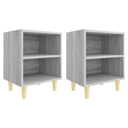 vidaXL Κομοδίνα 2 τεμ. Γκρι Sonoma 40x30x50 εκ. με Μασίφ Ξύλινα Πόδια
