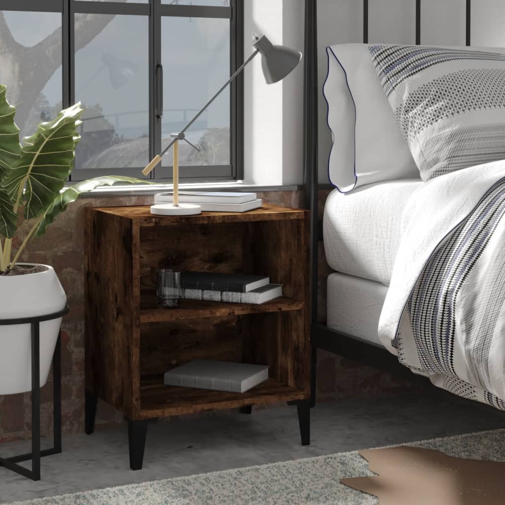 vidaXL Κομοδίνο Καπνιστή Δρυς 40 x 30 x 50 εκ. με Μεταλλικά Πόδια