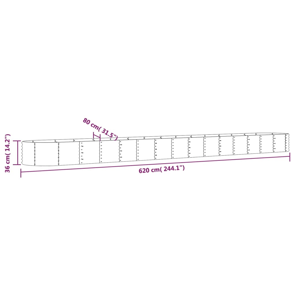 vidaXL Ζαρντινιέρα Ασημί 620x80x36 εκ. Γαλβανισμένος χάλυβας
