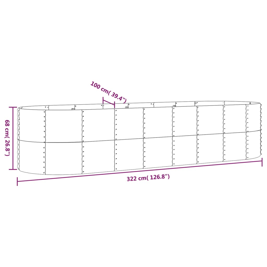 vidaXL Ζαρντινιέρα Πράσινη 322x100x68εκ Γαλβανισμένος χάλυβας